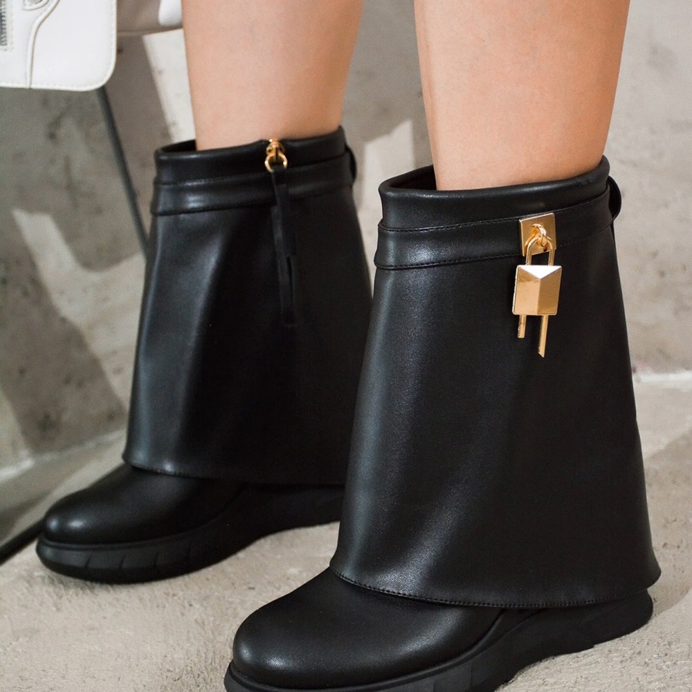 Cape Robbin Black Ankle Boots with Gold Accent
